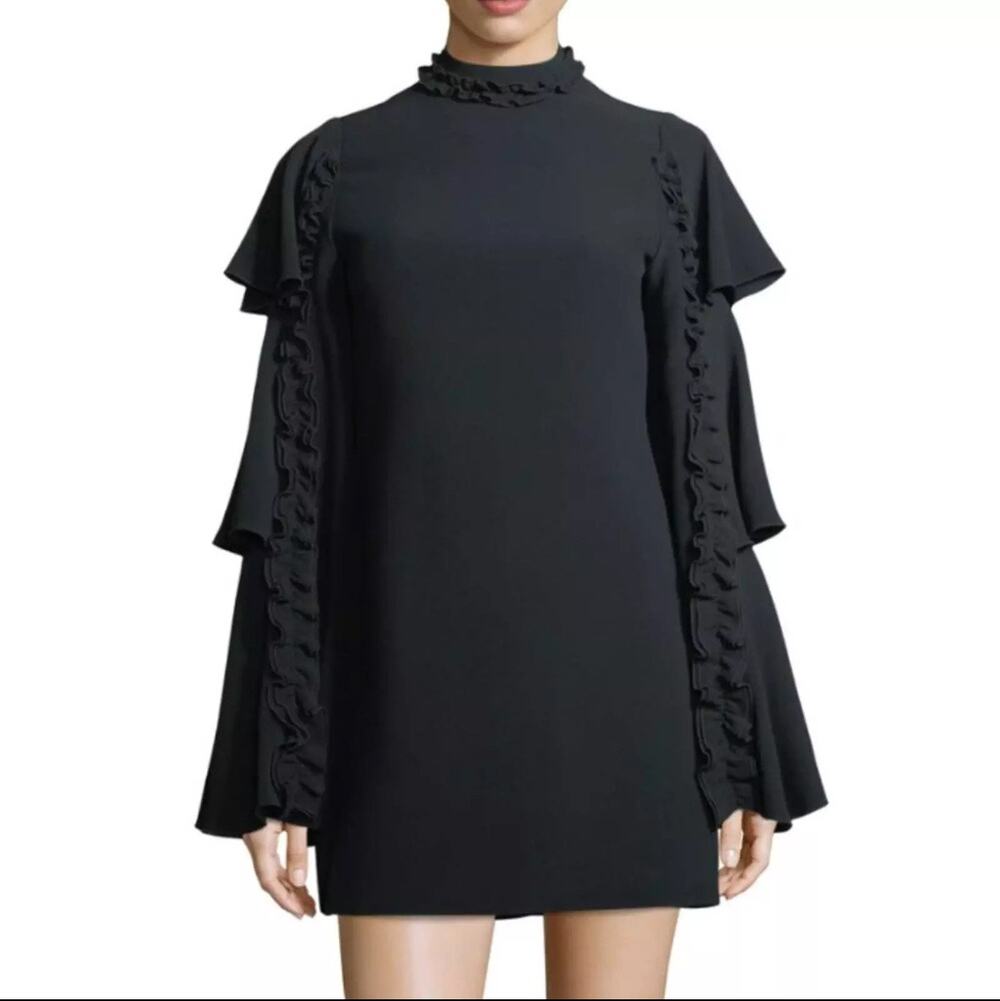 Alexis Marianne Black Tiered Bell Sleeve Crepe Mini Dress S